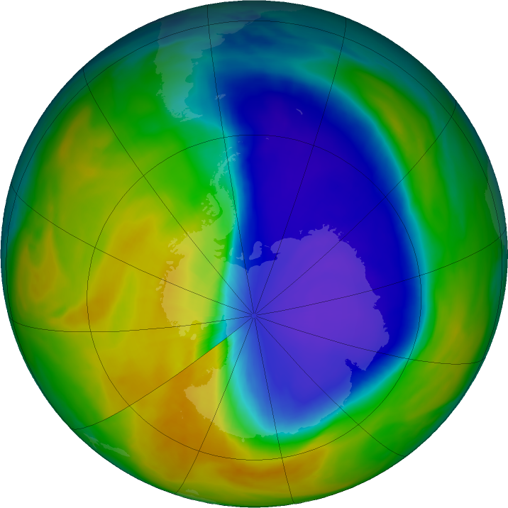 Antarctic ozone map for 19 October 2016